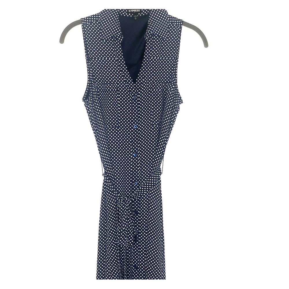 Blue and white polka dot express dress